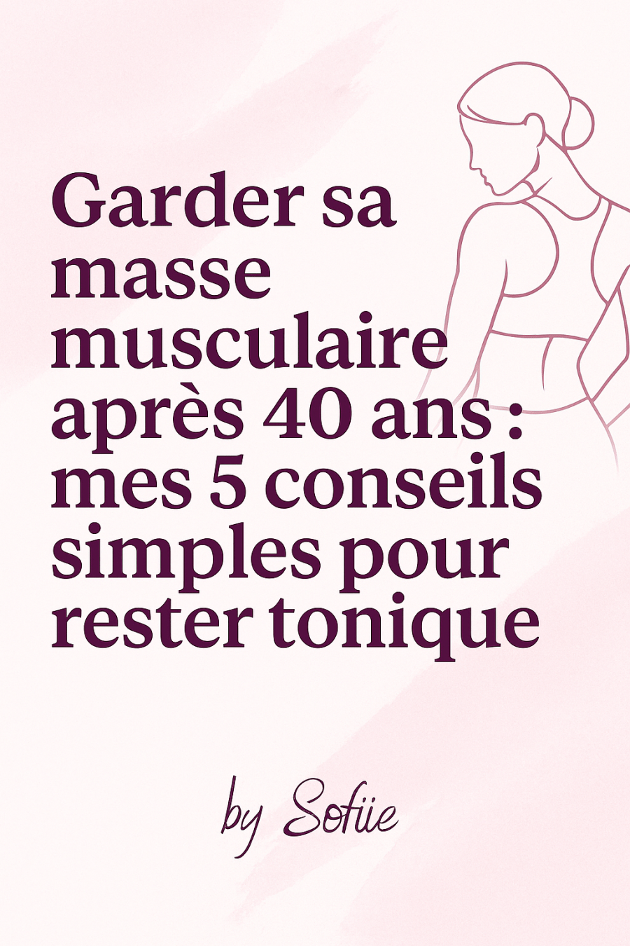 Visuel Pinterest illustrant 5 conseils simples pour préserver sa masse musculaire après 40 ans: course à pied, yoga, alimentation riche en protéines, sommeil réparateur et routines bien-être _ Blog en forme la ménopause by Sofiie