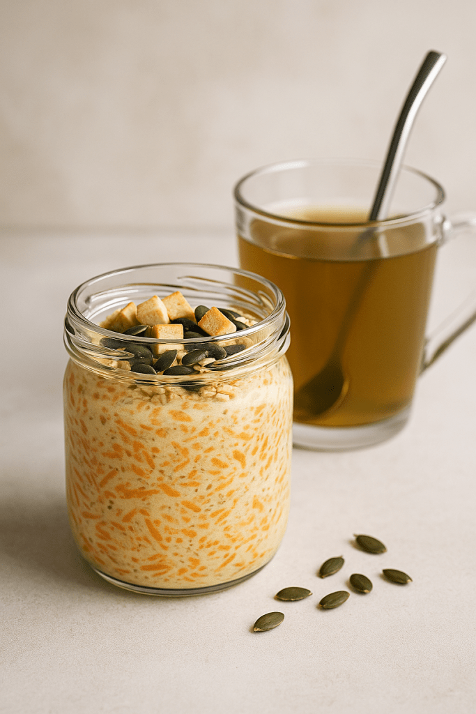 Overnight vegan au tofu fumé , carotte râpée, pensé pour soutenir l'énergie des femmes ménopausées