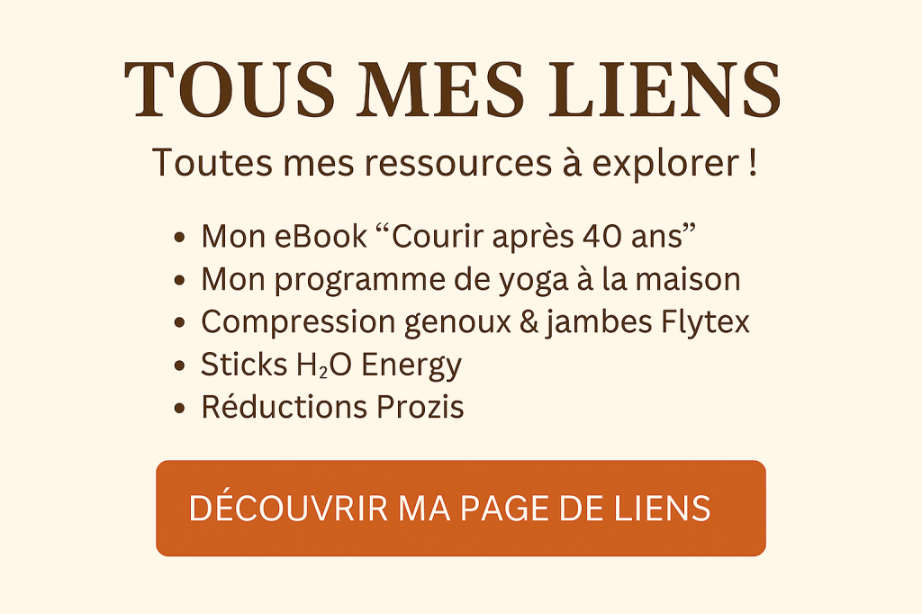 Visuel Pinterest de la page " tous mes liens" du blog en forme à la ménopause, centralisant l'ebook, newsletter et ressources bien-être pour femmes de plus de 40 ans