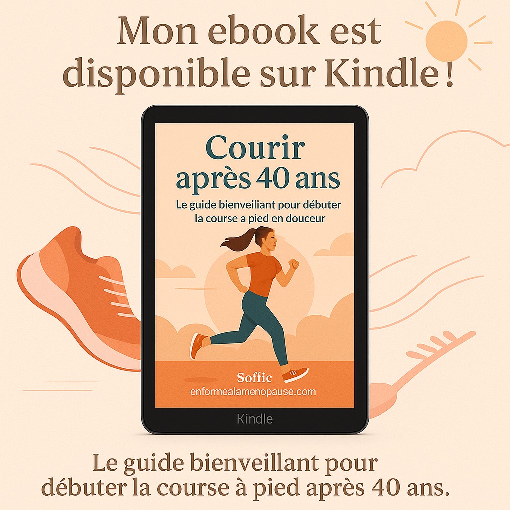 Visuel pinterest de l'ebook " courir après 40 ans" guide pratique et bienveillant pour débuter la course à pied à son rythme après 40 ans