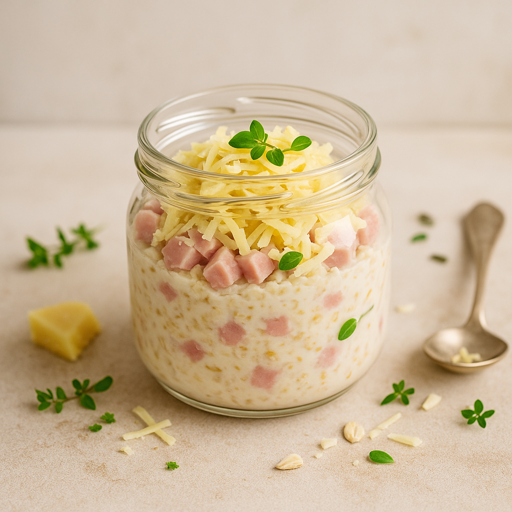 Overnight salé au jambon et fromage râpé riche en protéines pour accompagner la ménopause