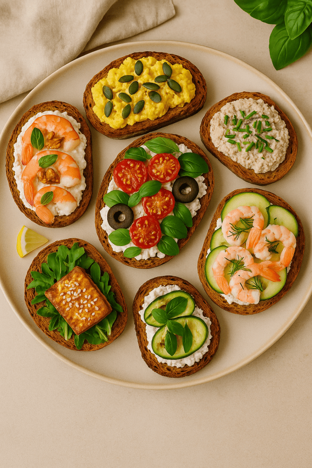 7 tartines protéinées estivales et protéinées. Repas facile et rapide. Prêt en 5mn