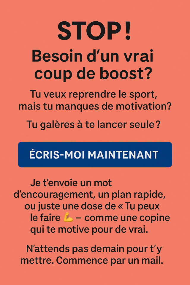 Visuel d'appel à l'action en français avec bouton "écris moi maintenant" pour encourager à envoyer un mail de motivation sportive