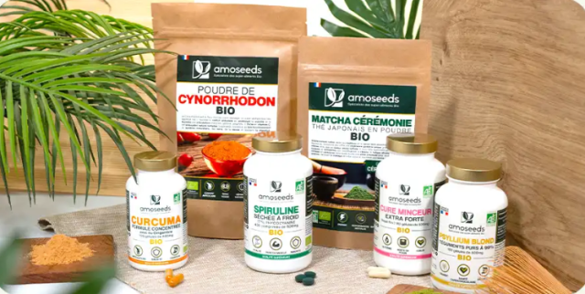 Produits naturels et compléments alimentaires by Amoseeds_ Curcuma, spiruline, psyllium, matcha et cynorrhodon