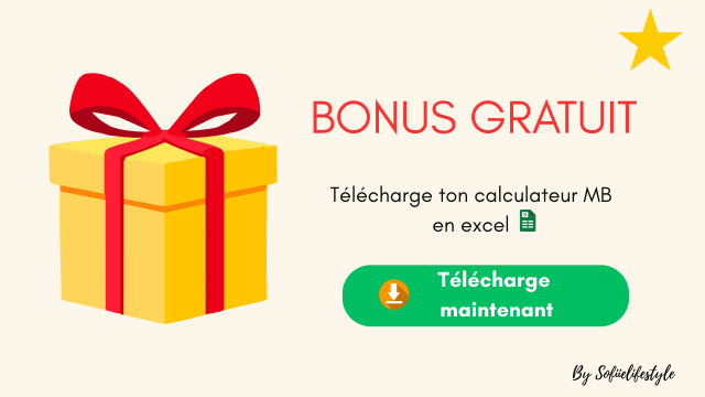 Bannière bonus gratuit avec un cadeau, un bouton vert " télécharge maintenant" et une invitation à télécharger le calculateur du métabolisme de base en excel