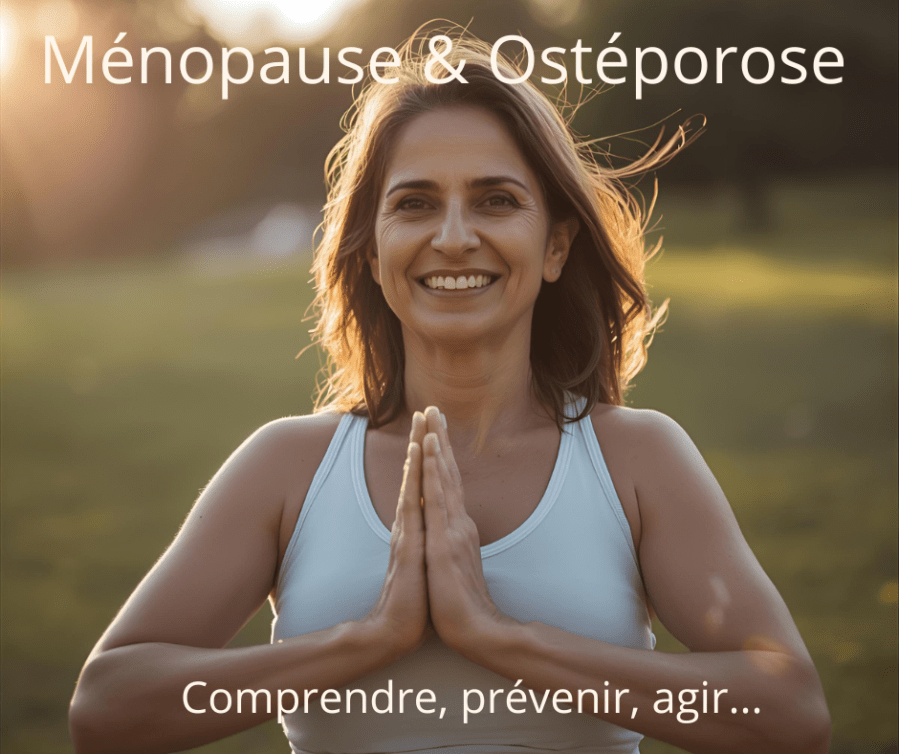 femme de 50 ans en yoga, illustration de l'article sur la ménopause et l'ostéoporose